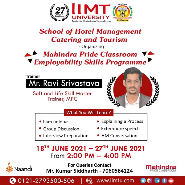 School of Hotel Management Catering & Tourism in organizing MPC Employability Skills Program.A 10 days session to increase your Employability Quotient
